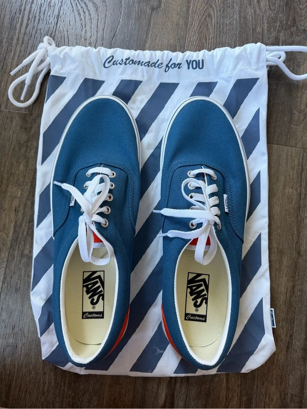 Vans Custom Men's Era Blue & Orange Canvas Lace-Up Sneakers Size 11